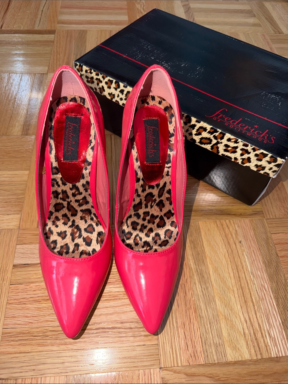 Frederick's of Hollywood Neon Pink Patent Pointed-Toe Stiletto Pumps